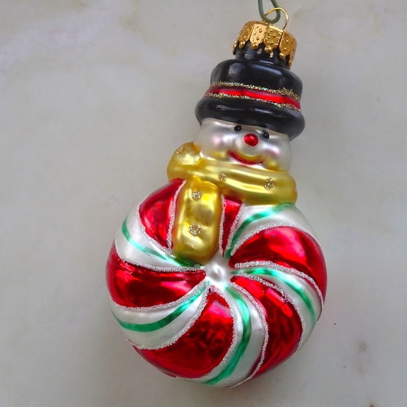 Set of 2 Classic Christmas Snowman Glass Glitter Retro Xmas Holiday Ornaments - Picture 9 of 11